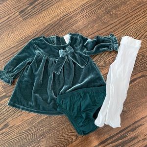 Velvet green dress newborn carters
